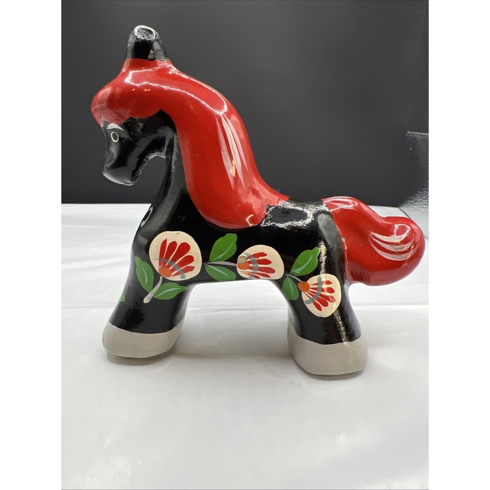 Vintage Eastern European Folk Art Horse Figurine Hand Painted Composition Wood